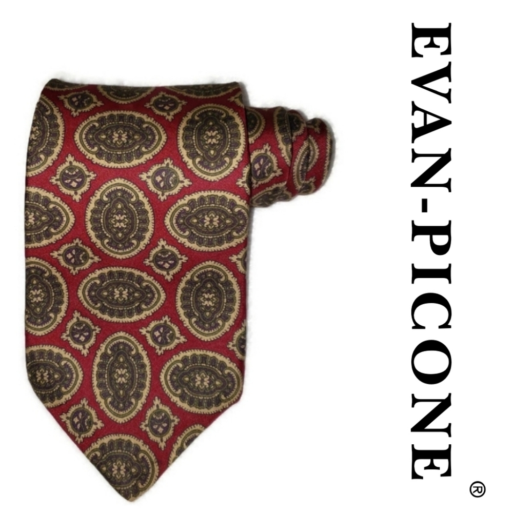 Evan Picone silk tie red with green, purple print